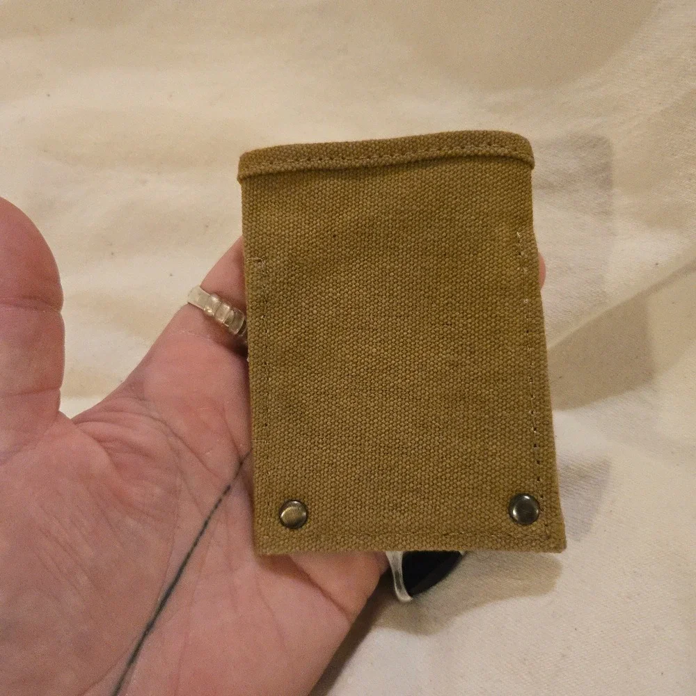 Timberland Wallet Card Holder Minimalist Slim Canvas Mens Tan Brown Logo Rivet
